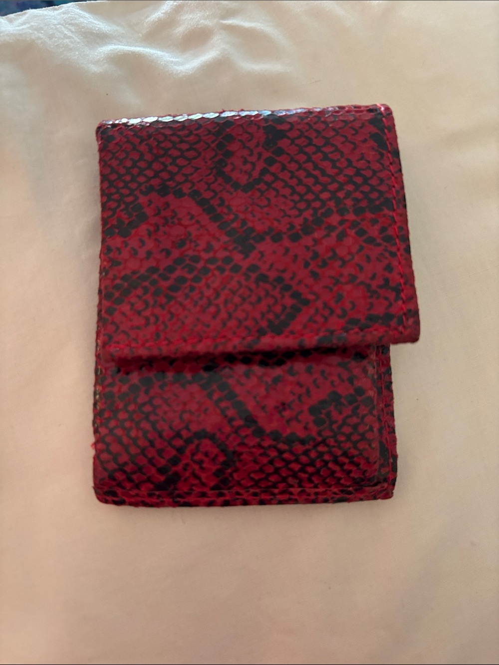 Pinky Red and Black Snake-Print Compact Wallet